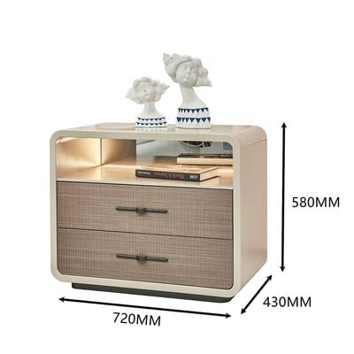 Libra 180x200 King Bed Set with 2 Nightstands with LED and Dresser with Mirror + Stool - Light Brown/Beige - With 2-Year Warranty