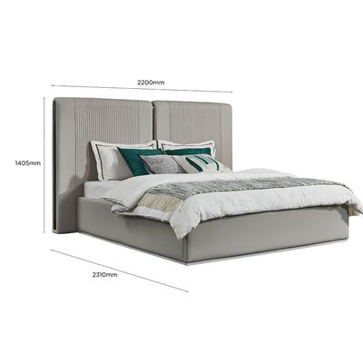 Lyka 180X200 King Bed Set W/ 2 Nightstand And Dresser &  Mirror W/  Led  Lights  + Stool - Light Grey  / White