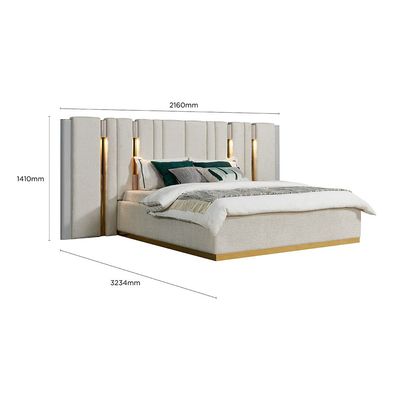 Camea 180X200 King Bed Set W/ 2 Nightstand And Dresser W/ Mirror + Stool - Light Beige / Gold