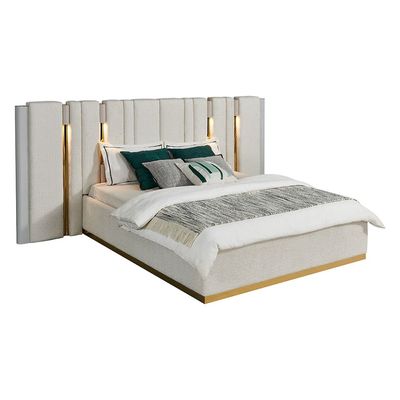 Camea 180X200 King Bed Set W/ 2 Nightstand And Dresser W/ Mirror + Stool - Light Beige / Gold