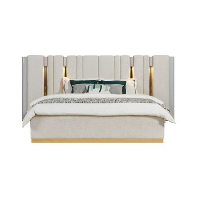 Camea 180X200 King Bed Set W/ 2 Nightstand And Dresser W/ Mirror + Stool - Light Beige / Gold