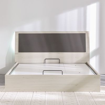 Pletora 180x200 King Bed with LED Lights and Hydraulic Underbed Storage - Grey Oak - With 2-Year Warranty