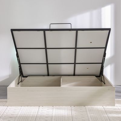 Pletora 180x200 King Bed with LED Lights and Hydraulic Underbed Storage - Grey Oak - With 2-Year Warranty