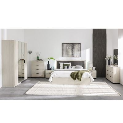 Pletora 180x200 King Bed with LED Lights and Hydraulic Underbed Storage - Grey Oak - With 2-Year Warranty