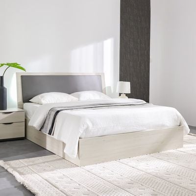 Pletora 180x200 King Bed with LED Lights and Hydraulic Underbed Storage - Grey Oak - With 2-Year Warranty