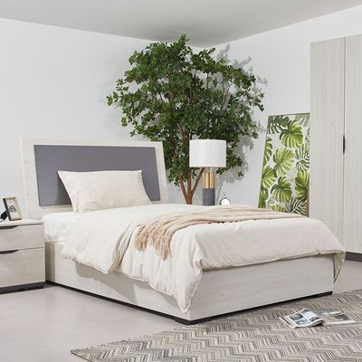 Pletora 180x200 King Bed with LED Lights and Hydraulic Underbed Storage - Grey Oak - With 2-Year Warranty