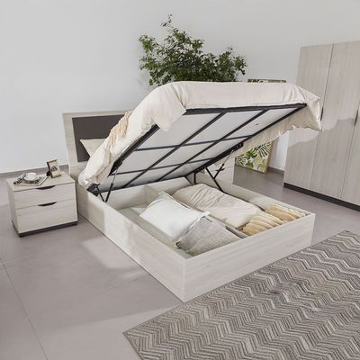 Pletora 180x200 King Bed with LED Lights and Hydraulic Underbed Storage - Grey Oak - With 2-Year Warranty