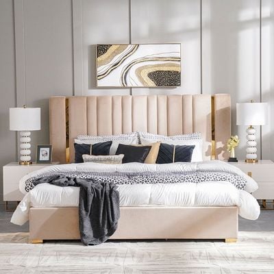 New Poliana 200x200 Super King Bed - Beige - With 2-Year Warranty