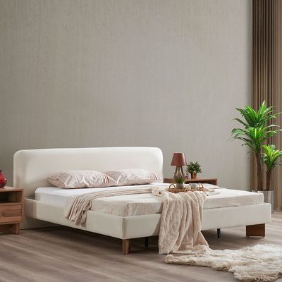 Ren 180x200 King Fabric Bed - Beige - With 2-Year Warranty