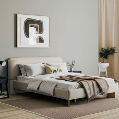 Ren 150x200 Queen Fabric Bed - Beige - With 2-Year Warranty