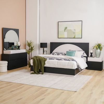 Onda 180 X 200 King Bed w/ 2 Night Stand & Dresser+ Mirror w/  LED  - Black / White 