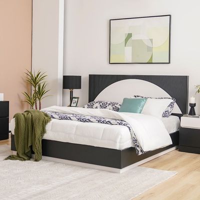 Onda 180 X 200 King Bed w/ 2 Night Stand & Dresser+ Mirror w/  LED  - Black / White 