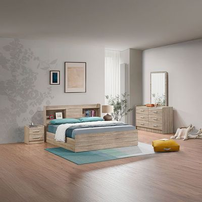 Supreme 180x200 King Bed with Storage - French Sonoma Oak - With 2-Year Warranty