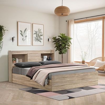 Supreme 180x200 King Bed with Storage - French Sonoma Oak - With 2-Year Warranty