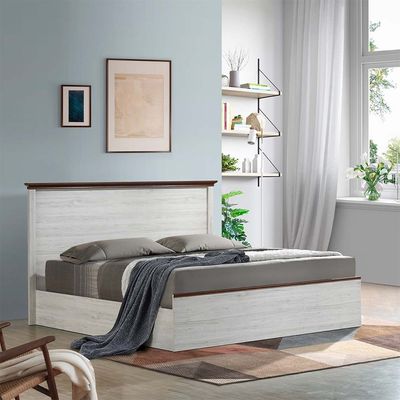 Pioneer 180x200 King Bed Set with 2 Nightstands & Dresser/Mirror - White Oak/Brown - With 2-Year Warranty 