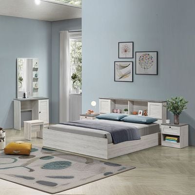 Zenith 180x200 King Bedroom Set W/USB-White Oak+Cement