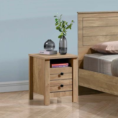 Athens 180x200 King Bed Set with 2 Nightstands & Dresser/Mirror - Light Oak - With 2-Year Warranty