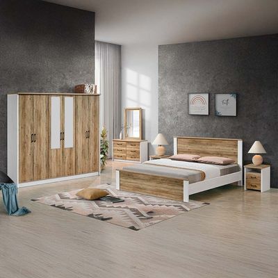 Swann 180x200 King Bedroom Set-Summer Oak+Pearl White