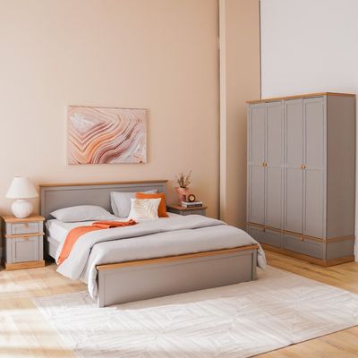 Autumn 180X200 King Bed+2 Nightstands+Dresser/Mirror-Grey & Oak