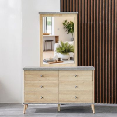 Eden 180X200 King Bed+2 Nightstands+Dresser/Mirror-Oak & Cement