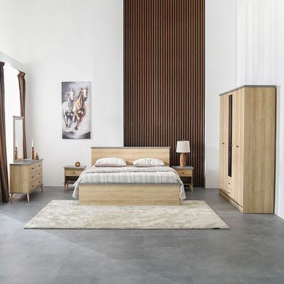 Eden 180X200 King Bed+2 Nightstands+Dresser/Mirror-Oak & Cement