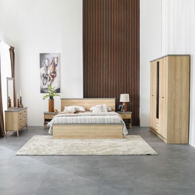 Eden 180X200 King Bed+2 Nightstands+Dresser/Mirror-Oak & Cement