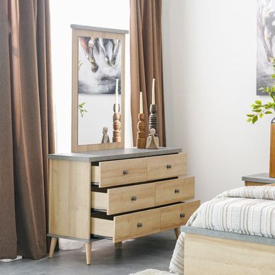 Eden 180X200 King Bed+2 Nightstands+Dresser/Mirror-Oak & Cement