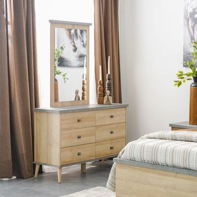 Eden 180X200 King Bed+2 Nightstands+Dresser/Mirror-Oak & Cement