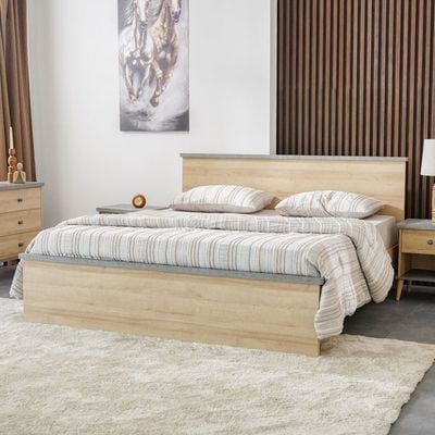 Eden 180X200 King Bed+2 Nightstands+Dresser/Mirror-Oak & Cement