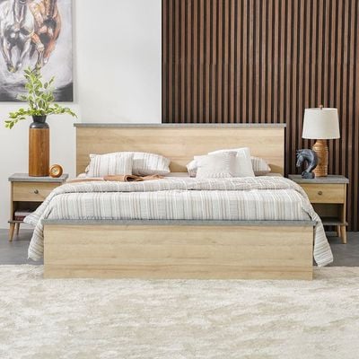 Eden 180X200 King Bed+2 Nightstands+Dresser/Mirror-Oak & Cement