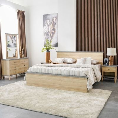 Eden 180X200 King Bed+2 Nightstands+Dresser/Mirror-Oak & Cement