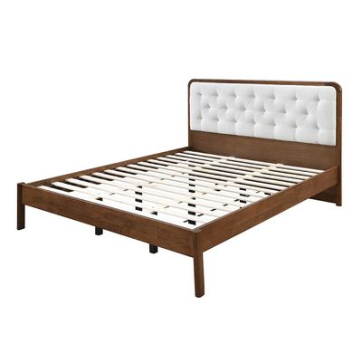 Derby Melrose 180X200 Solid Wood King Bed W/Upholstered Headboard-Brown+Beige