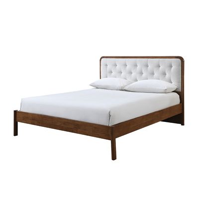 Derby Melrose 180X200 Solid Wood King Bed W/Upholstered Headboard-Brown+Beige