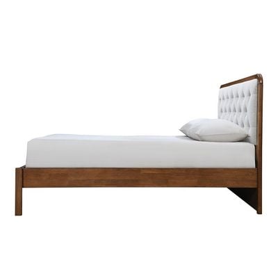 Derby Melrose 180x200 Solid Wood King Bed with Upholstered Headboard -Brown+Beige - With 2-Year Warranty