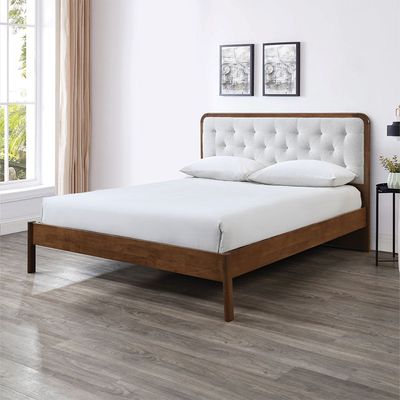 Derby Melrose 180x200 Solid Wood King Bed with Upholstered Headboard -Brown+Beige - With 2-Year Warranty