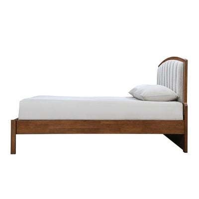 Derby Lloyd 180x200 Solid Wood King Bed with Upholstered Headboard -Brown+Beige - With 2-Year Warranty