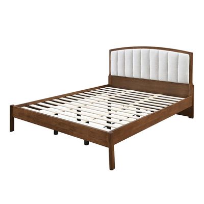 Derby Lloyd 180X200 Solid Wood King Bed W/Upholstered Headboard-Brown+Beige