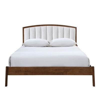 Derby Lloyd 180X200 Solid Wood King Bed W/Upholstered Headboard-Brown+Beige