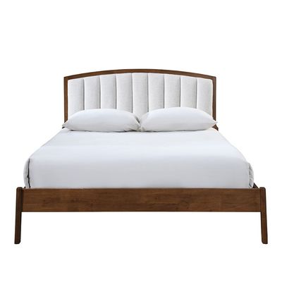 Derby Lloyd 180x200 Solid Wood King Bed with Upholstered Headboard -Brown+Beige - With 2-Year Warranty