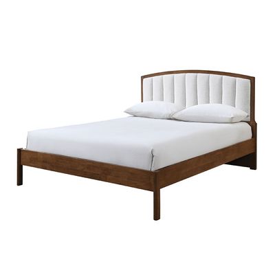 Derby Lloyd 180x200 Solid Wood King Bed with Upholstered Headboard -Brown+Beige - With 2-Year Warranty