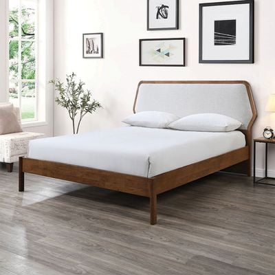 Derby Colfax 180x200 Solid Wood King Bed with Upholstered Headboard -Brown+Beige - With 2-Year Warranty