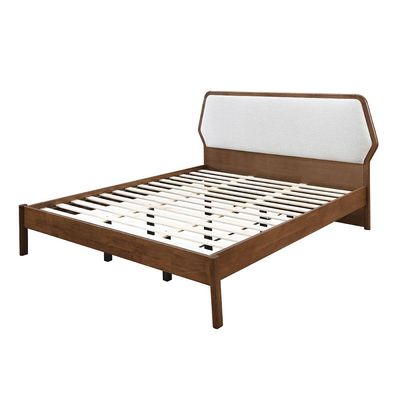 Derby Colfax 180X200 Solid Wood King Bed W/Upholstered Headboard-Brown+Beige