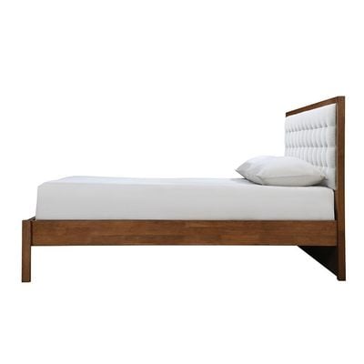 Derby Daisy 180x200 Solid Wood King Bed with Upholstered Headboard -Brown+Beige - With 2-Year Warranty