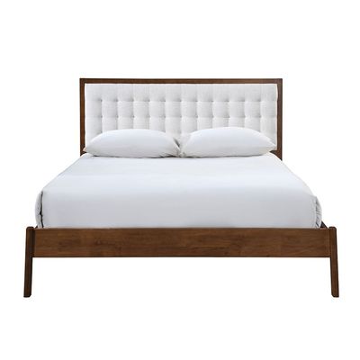 Derby Daisy 180x200 Solid Wood King Bed with Upholstered Headboard -Brown+Beige - With 2-Year Warranty