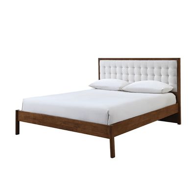 Derby Daisy 180x200 Solid Wood King Bed with Upholstered Headboard -Brown+Beige - With 2-Year Warranty