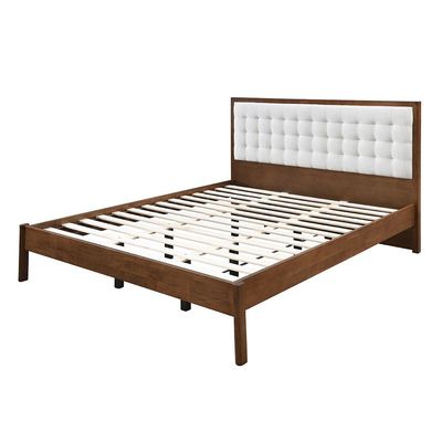 Derby Daisy 180x200 Solid Wood King Bed with Upholstered Headboard -Brown+Beige - With 2-Year Warranty