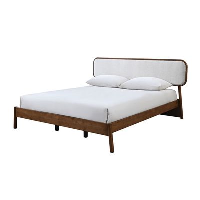 Derby Hanabi 180X200 Solid Wood King Bed W/Upholstered Headboard-Brown+Beige