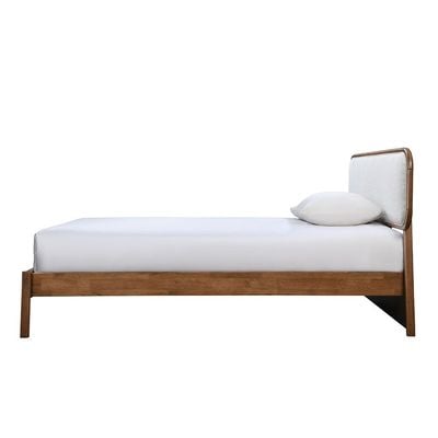 Derby Hanabi 180x200 Solid Wood King Bed with Upholstered Headboard -Brown+Beige - With 2-Year Warranty