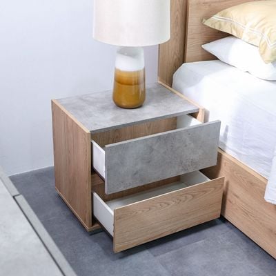 Edison 180X200 King Bed Set W/Led+2 Nightstands+Dresser/Mirror-Oak+Cement