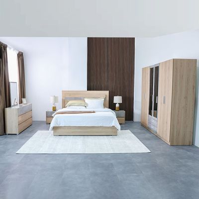 Edison 180X200 King Bed Set W/Led+2 Nightstands+Dresser/Mirror-Oak+Cement